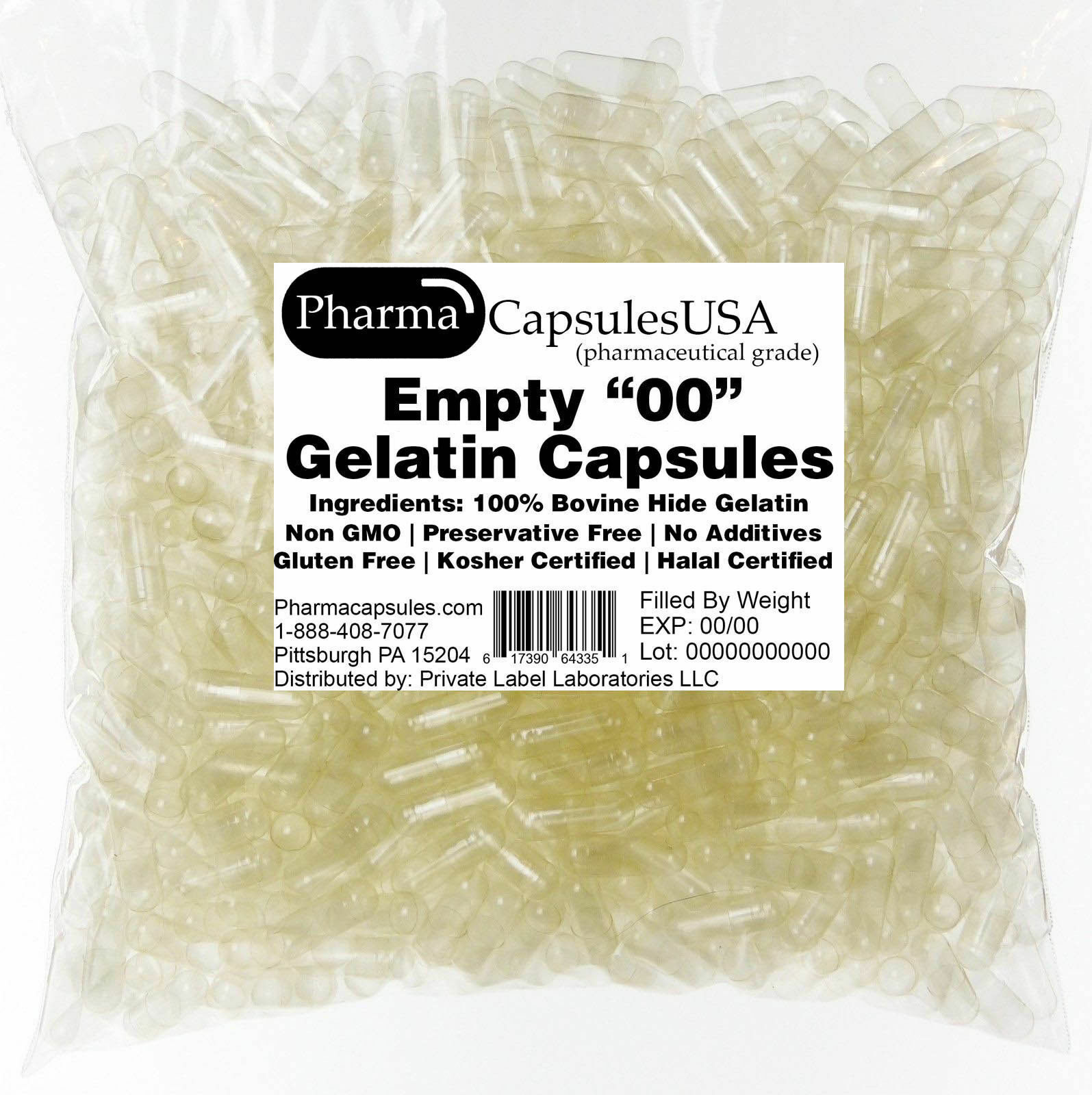 Empty Gelatin Capsules - Sizes 000 00 0 1 2 3 4 - Usa Kosher // Halal Gel Caps