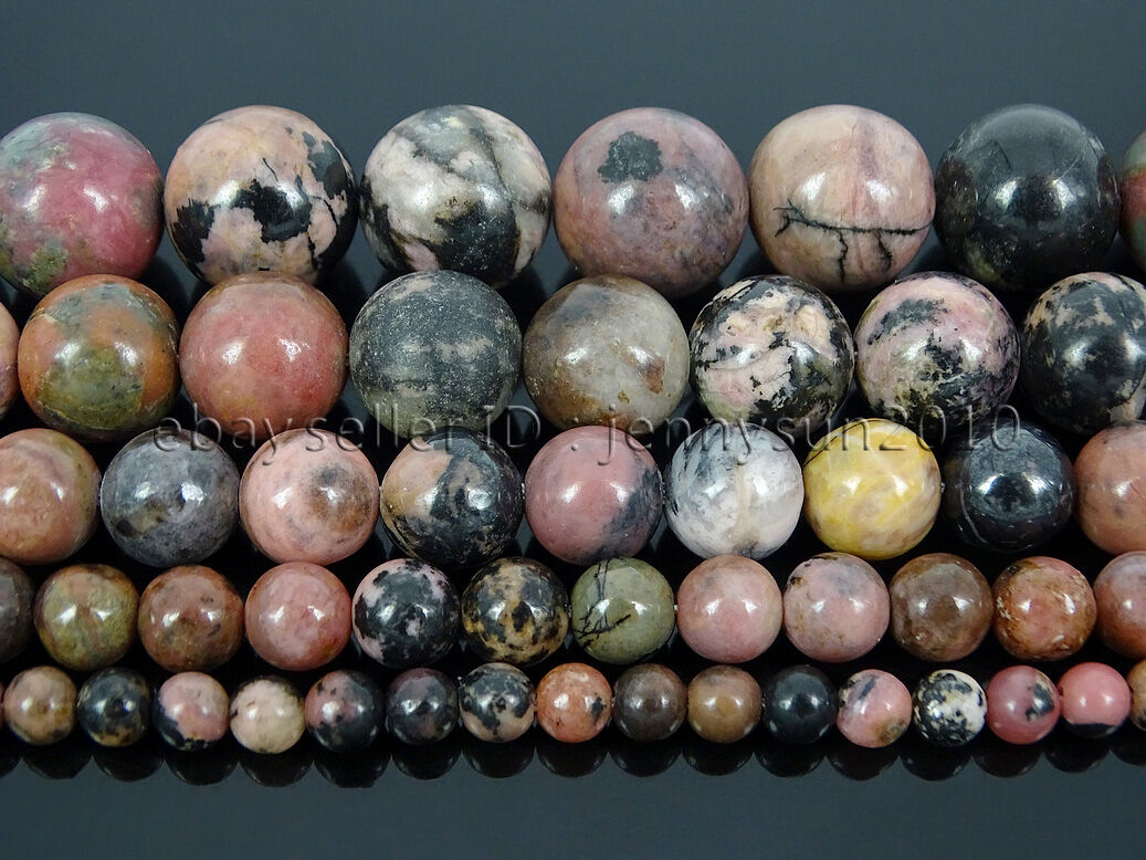 Natural Black Line Rhodonite Gemstone Round Beads 15.5'' 4mm 6mm 8mm 10mm 12mm